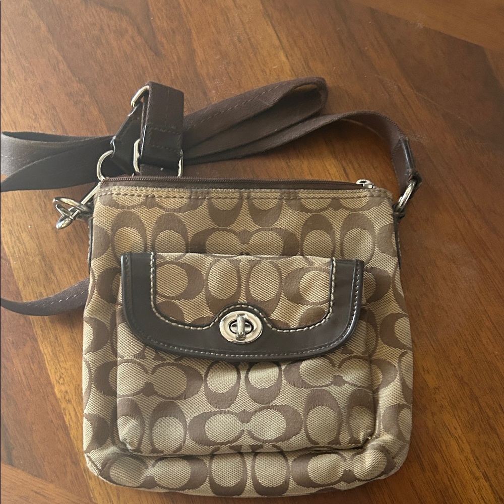 Coach Brown Signature Monogram Crossbody with Dark Brown Trim